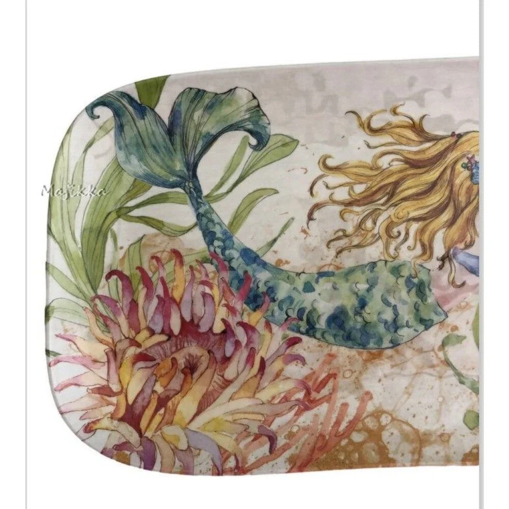 Mermaid Ocean Platter Tray Set of 2 Folklore Melamine App Sandwich Snack Beach